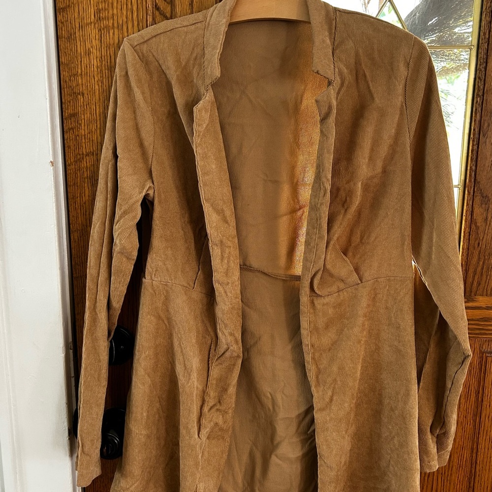 Brown Corduroy Open Front Jacket